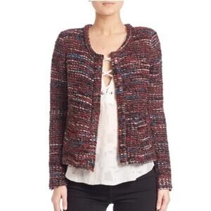 IRO 38 / 4 Carene Tweed Jacket Knit Knotted Boucle Red Black Wool Blend Blazer